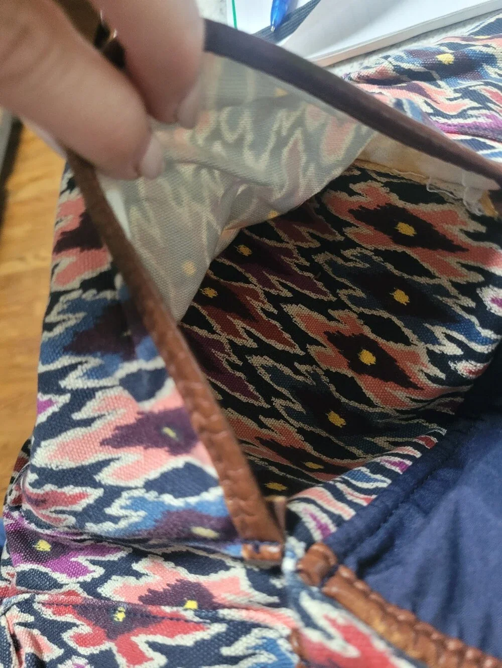 Canvas Backpack Aztec Print Cape Juby Navy Brown Pink